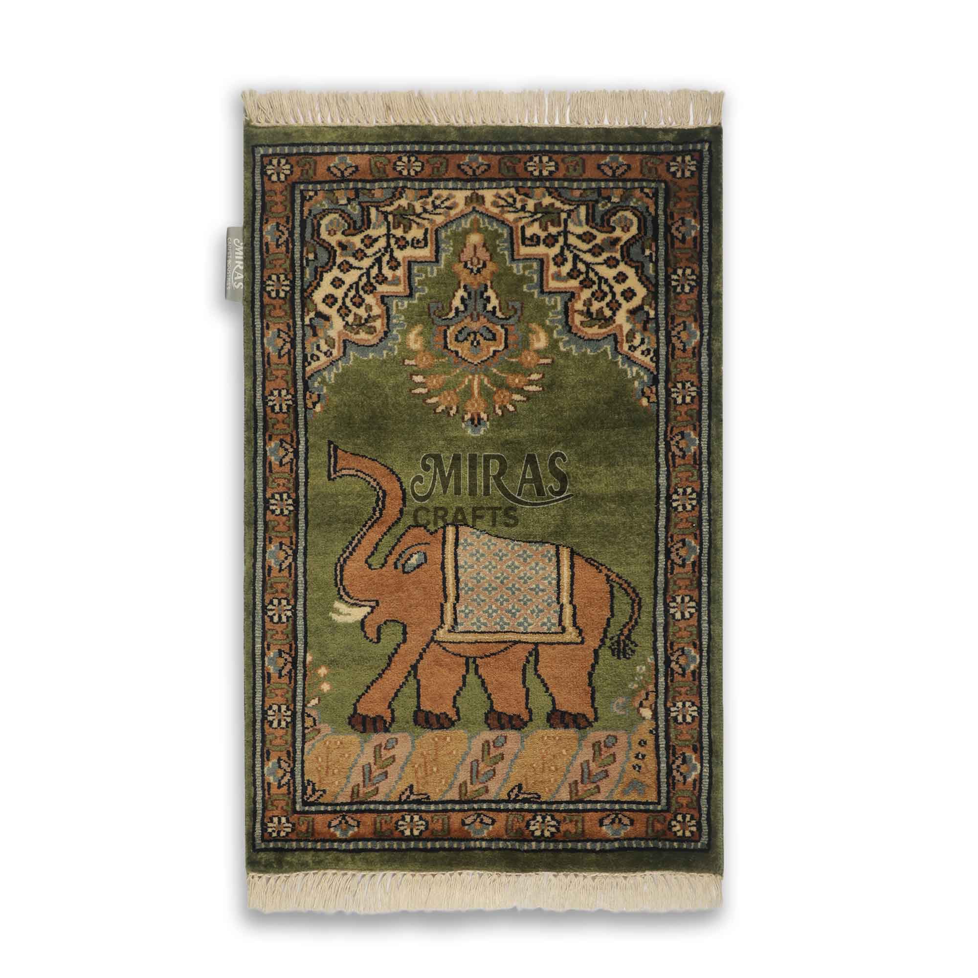 Elephant Handknotted Woolen rug by Kifayat – Miras Crafts