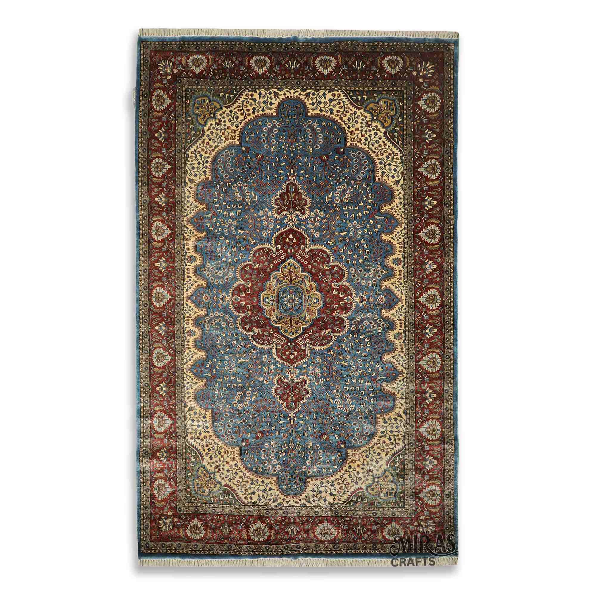 Blue Kashan Hand Knotted Silk & Cotton Carpet By Hakim & rafiq – Miras ...